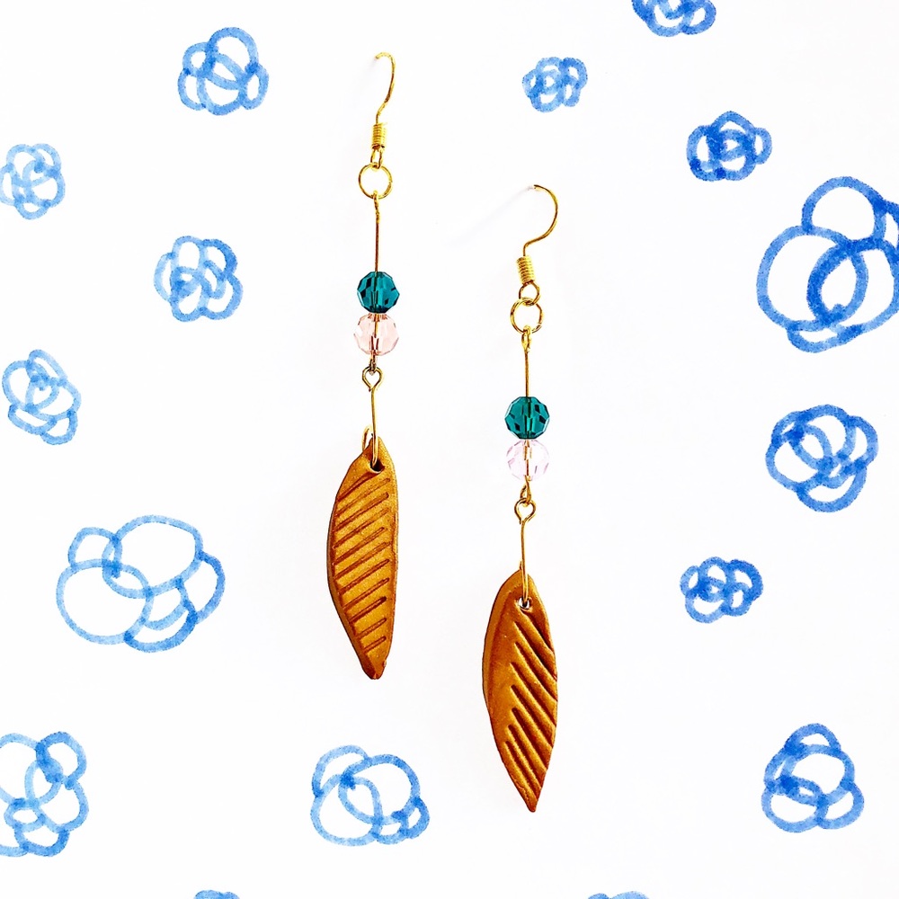 Handmade Leaf And Crystal Earrings